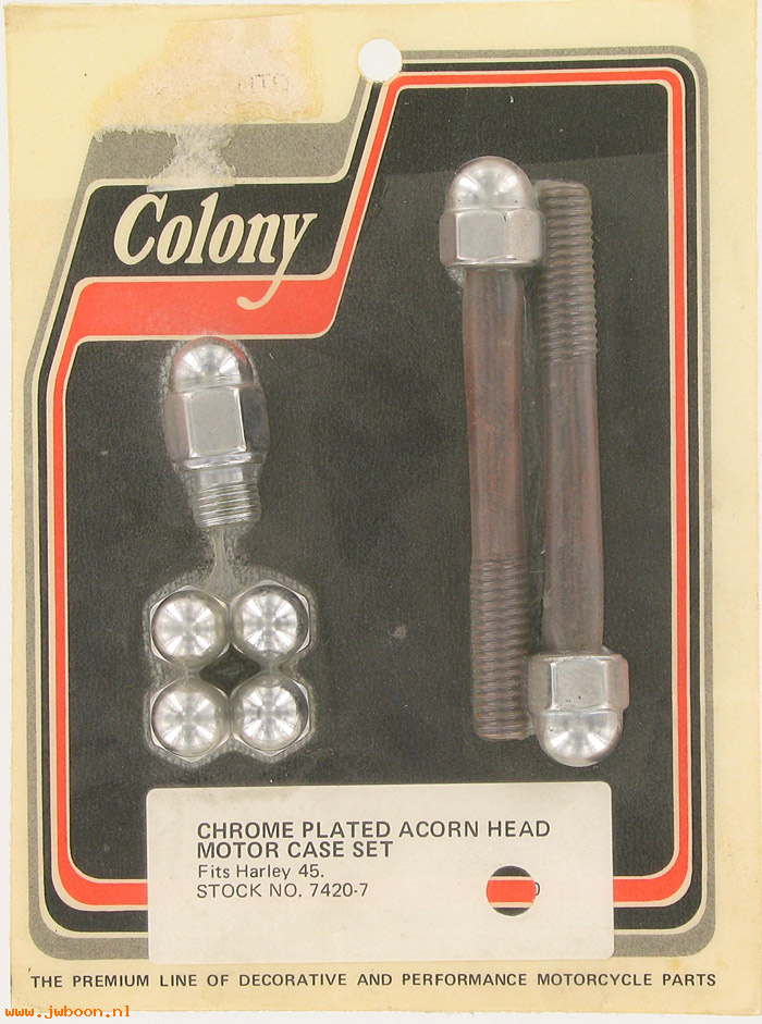 C 7420-7 (): Chrome acorn head motor case set - Flathead 750cc, in stock