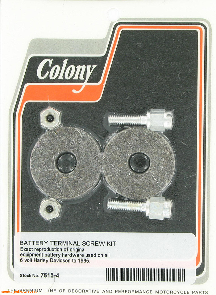 C 7615-4 (66110-23 / 4435-23): Battery terminal screws,nuts & felts, models '23-'64, 6V,in stock