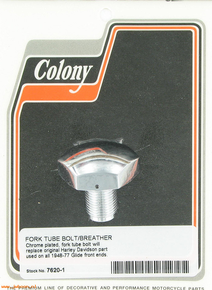 C 7620-1 (45754-49): Fork tube bolt, vented, custom - FL '49-'77, in stock, Colony