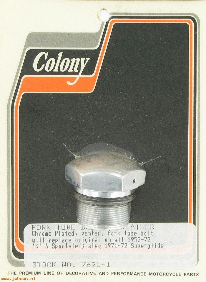 C 7621-1 (45756-59): Fork tube bolt/breather, custom style - K,KH,XL '52-'72. FX 71-72