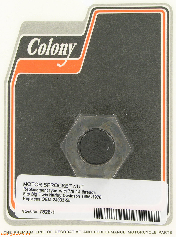 C 7826-1 (24003-55): Motor sprocket nut, 7/8"-14 - FL, FX '55-'71, in stock, Colony