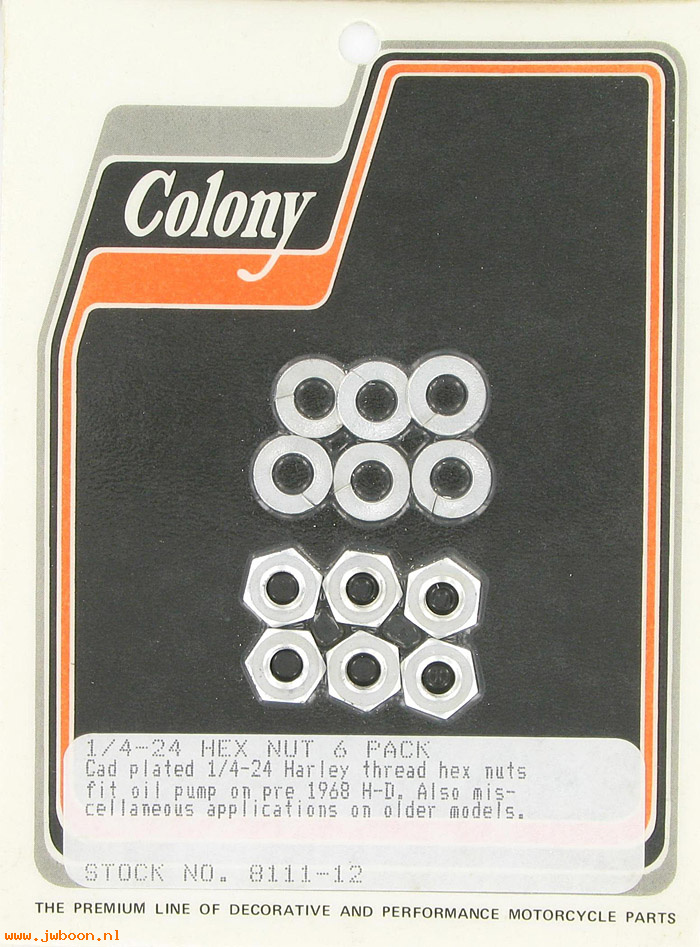 C 8111-12 (    7691 / 0108): 6-pack 1/4"-24 nuts - All models '25-e'82, in stock, Colony