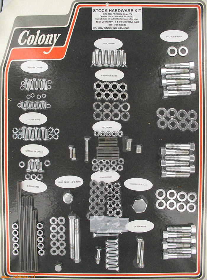 C 8304CHR (): Stock hardware kit - UL, ULH '37-'39,  with cast iron cylinder hd