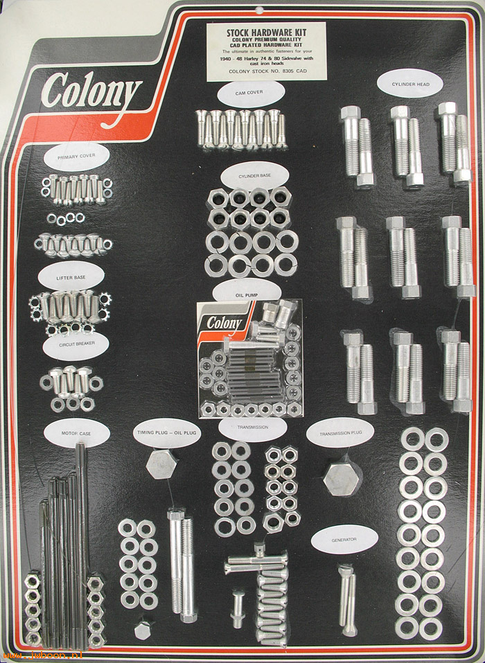 C 8305CAD (): Stock hardware kit - UL, ULH '40-'48,  with cast iron cylinder hd
