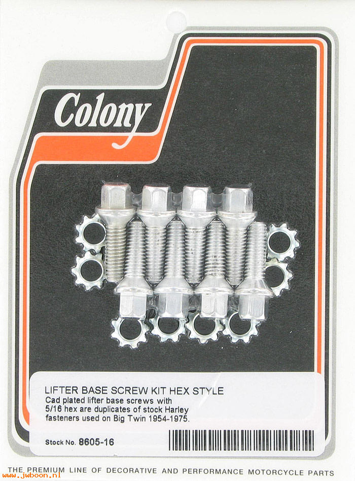 C 8605-16 (18660-53): Lifter base screws, stock hex - Big Twins '54-'75.Colony in stock