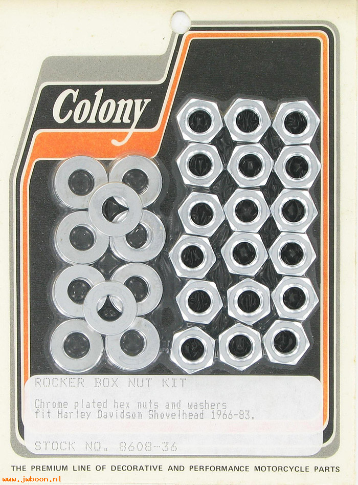 C 8608-36 (    7752 / 7753): Rocker box nut kit, stock - Shovelhead '66-'84. Colony in stock