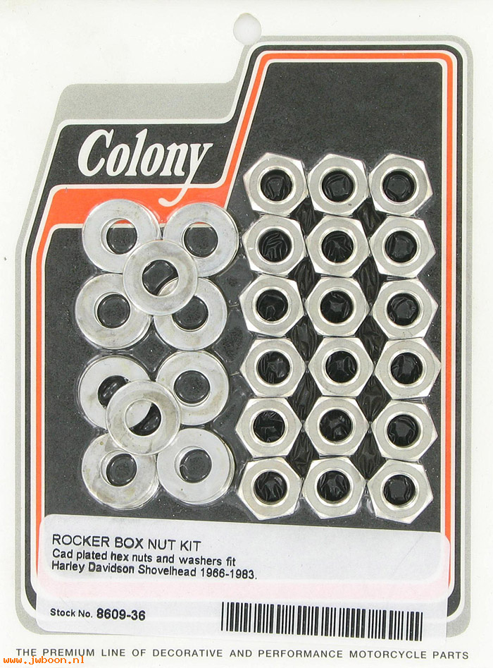 C 8609-36 (    7752 / 7753): Rocker box nut kit, stock - Shovelhead '66-'84. Colony in stock