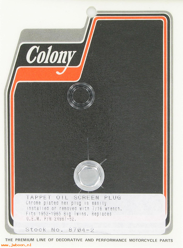 C 8704-2 (24987-52): Tappet oil screen plug, custom hex - FL '52-'65, Colony in stock
