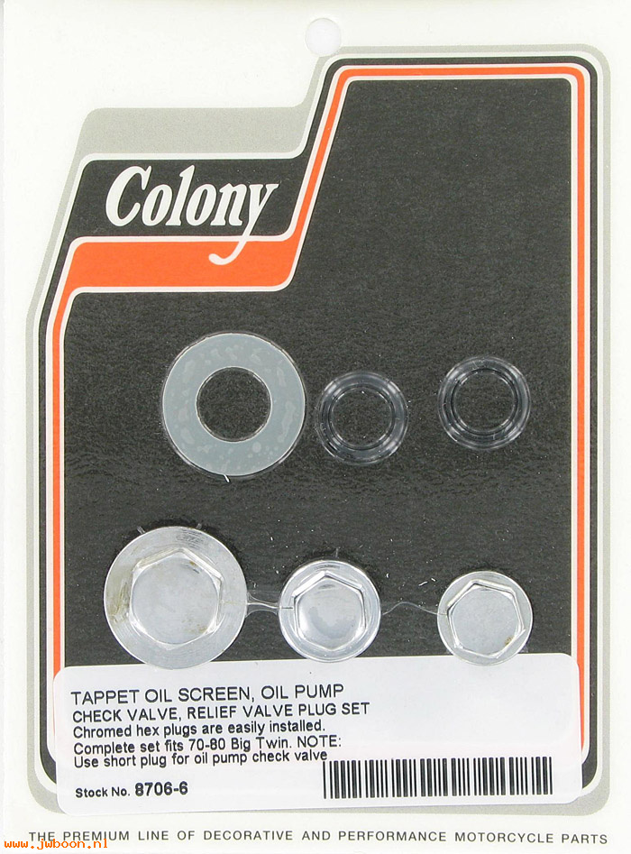 C 8706-6 (): Oil pump plug set, custom hex - Shovel FL '70-'80,Colony in stock