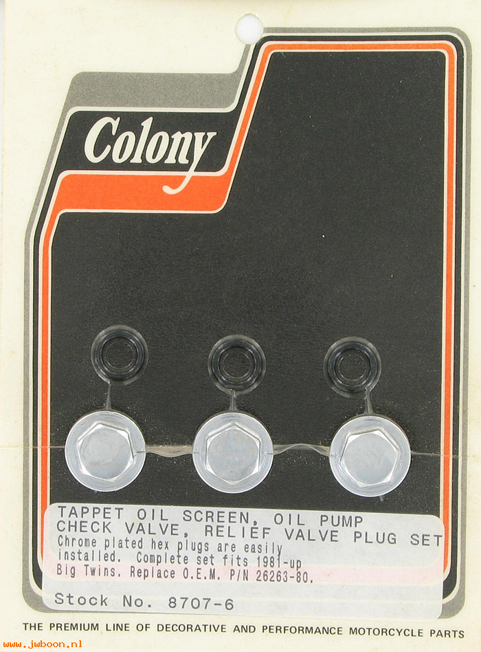 C 8707-6 (26263-80): Oil pump plug set, custom hex - Big Twins '81-'99,Colony in stock