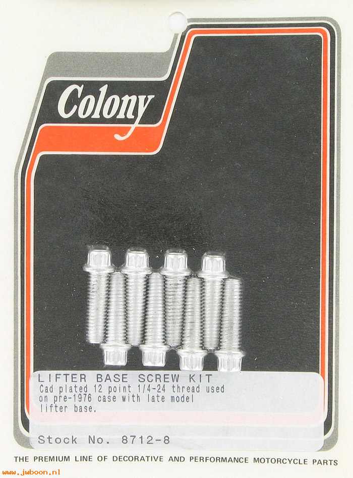 C 8712-8 (    3750): Lifter base screw kit, 1/4"-24, '76-up lifter base,12 point 48-75
