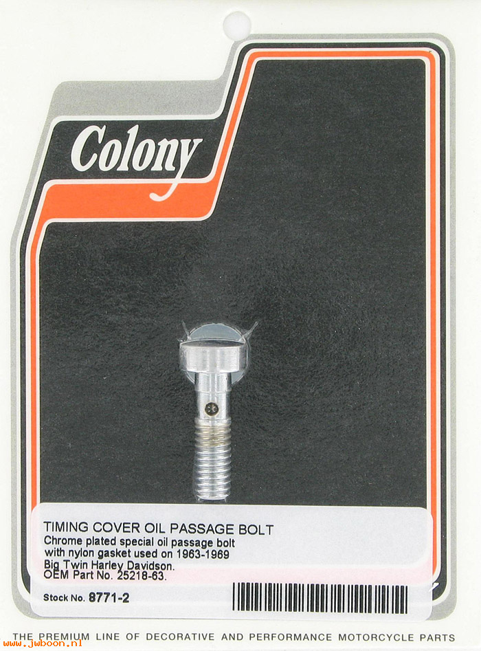 C 8771-2 (25218-63): Timing cover oil passage bolt - FL '63-'69, in stock, Colony