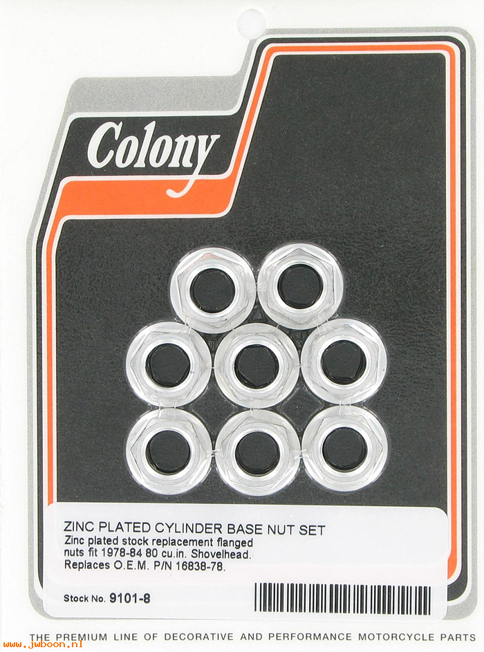 C 9101-8 (16838-78): Cylinder base nuts (8) - Big Twins FL, FX 78-84, in stock, Colony