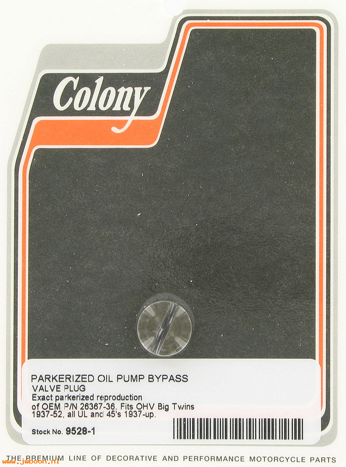 C 9528-1 (26367-36 / 707-36): Oil pump bypass valve plug - 750cc 37-73. UL,EL,FL 36-52,in stock