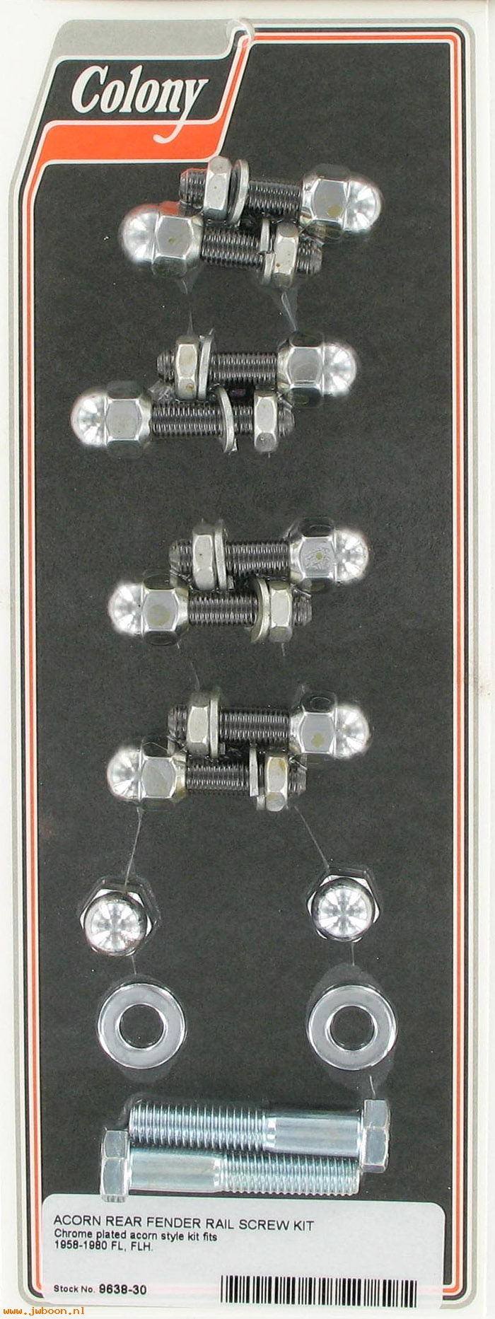 C 9638-30 (): Rear fender rail screw kit, acorn - FL '58-'80, in stock Colony