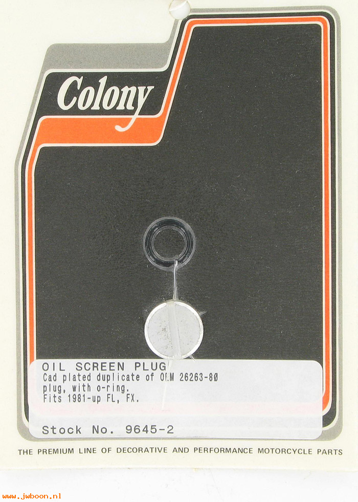 C 9645-2 (26263-80): Oil screen plug & O-ring - FL, FX, FXR Colony, in stock
