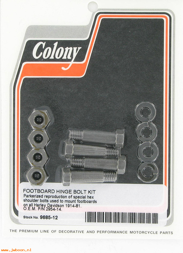C 9685-12 (50635-14 / 2954-14): Footboard hinge bolt and nut kit - Models with footboards '42-'81