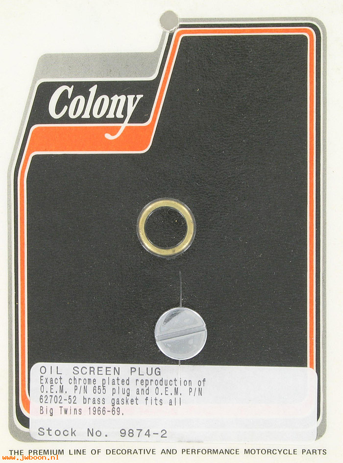 C 9874-2 (     655 / 62702-52): Oil screen plug w. washer - Shovelhead FL 66-69, in stock Colony