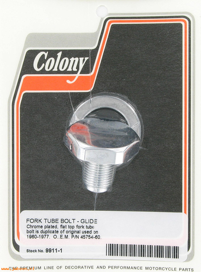 C 9911-1 (45754-60): Fork tube bolt, Big Twins Shovel/Panhead FL 60-77,in stock Colony