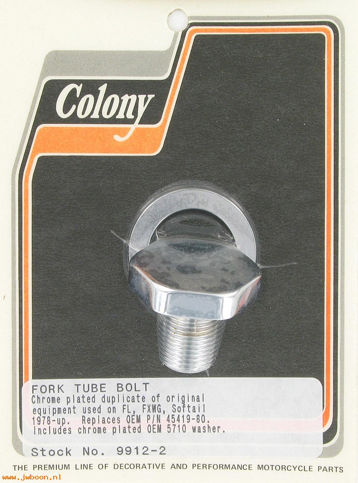 C 9912-2 (45419-80): Fork tube bolt, in stock Colony, Big Twins FL, FXWG, FXST '78-
