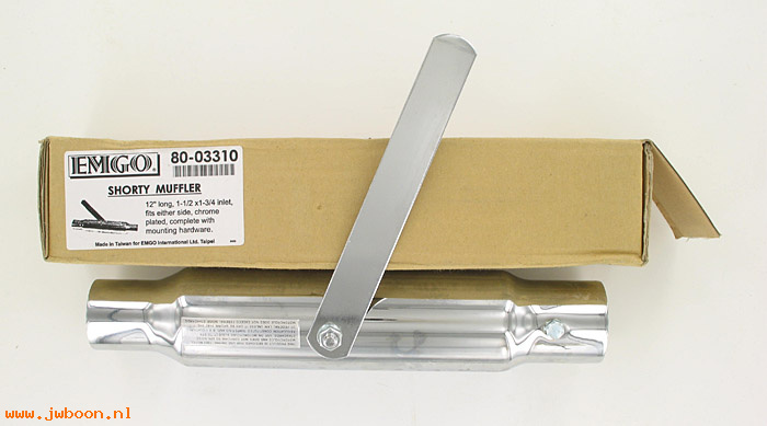D 80-03310 (80-03310): Emgo shorty muffler 12" long 1-1/2" or 1-3/4" inlet, in stock