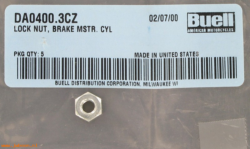   DA0400.3CZ (    7528Y): Lock nut,staked 1/4"-20,brake master cylinder-NOS- Buell S3 00-02