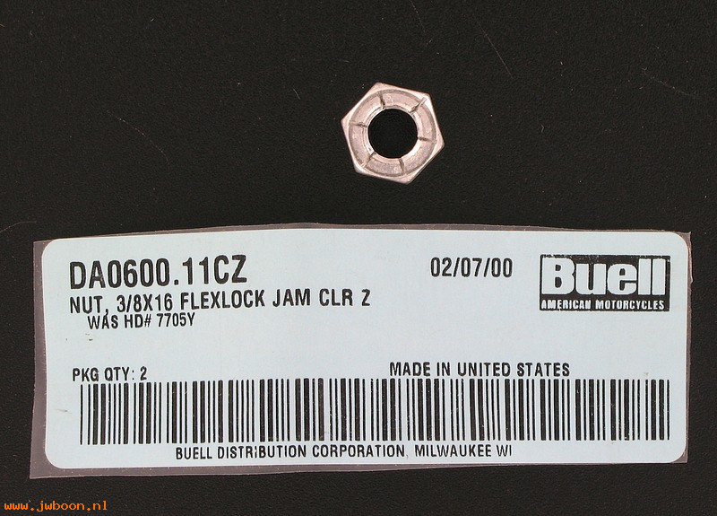   DA0600.11CZ (    7705Y): Nut, 3/8"-16  flexlock jam - NOS - Buell S3 Thunderbolt '00-'02