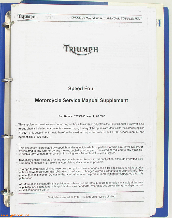 D T8 (): Triumph original service manual TT600 2000