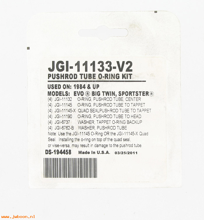  JGI-11133-V2 (): Pushrod tube O-ring kit - Evo - James Gaskets