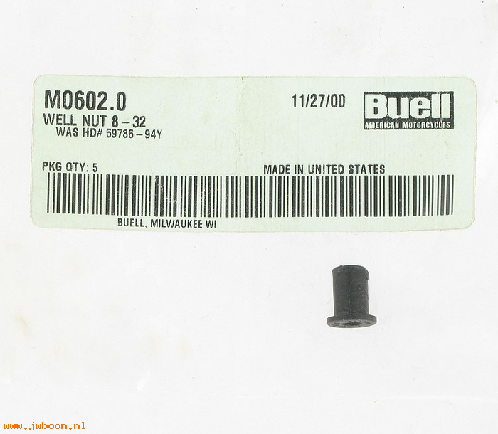   M0602.0 (59736-94Y): Well nut, 8-32 - NOS - Buell M2, S2/S3, S1/X1 '95-'02