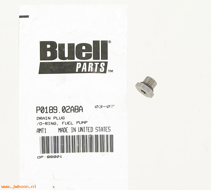   P0189.02A8A (P0189.02A8A): Drain plug, fuel pump with o-ring - hex - NOS - Buell XB '03-'05
