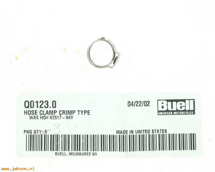   Q0123.0 (62517-94Y): Hose clamp - crimp type - NOS - Buell S2/S3 Thunderbolt '95-'97