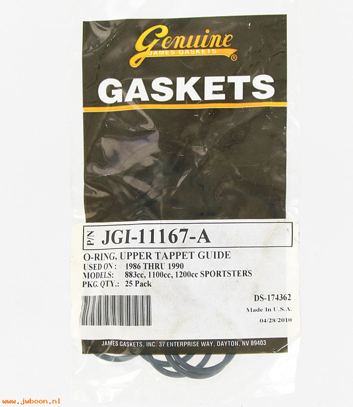 R     11167A.25pack (   11167A): O-rings, tappet guide - James Gaskets - Sportster XLH 883 / 1200