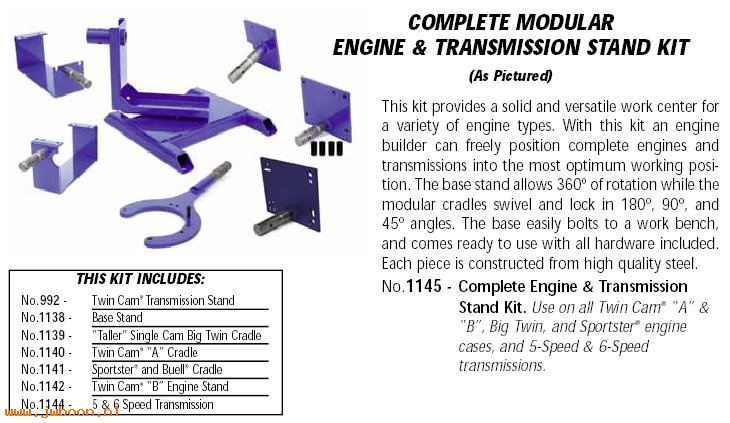R 1145 (HD-42310): Modular engine/transmission stand - order parts separately - JIMS