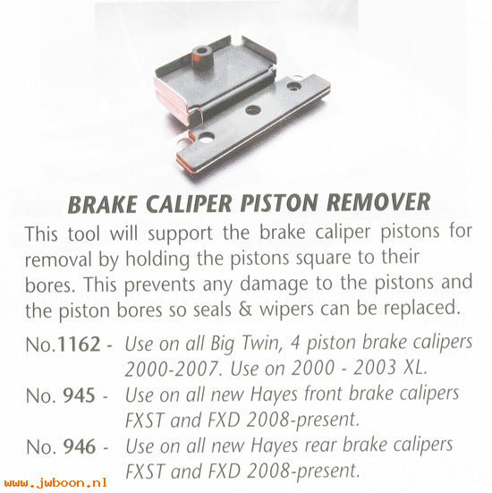 R 1162 (HD-43293-A): Brake caliper piston remover - JIMS - H-D 4-piston calipers 00-07