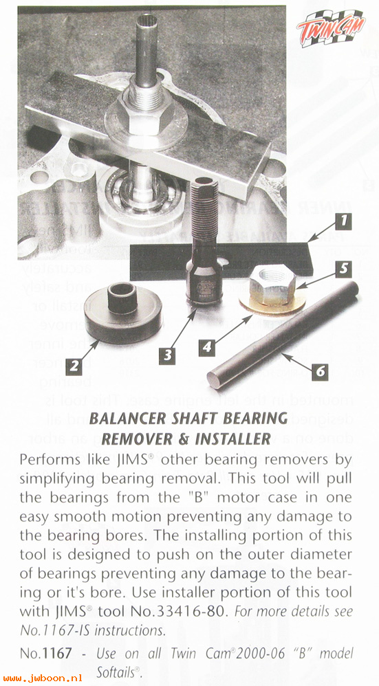 R 1167 (HD-44066): Balancer shaft bearing remover/installer, JIMS - TC Softail 00-06