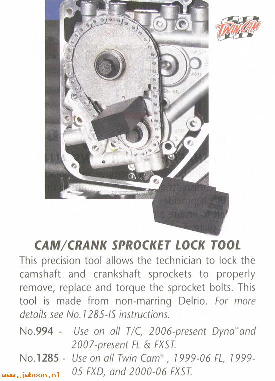R 1285 (HD-42314): Cam / crank sprocket lock tool - JIMS - Twin Cam 88, in stock