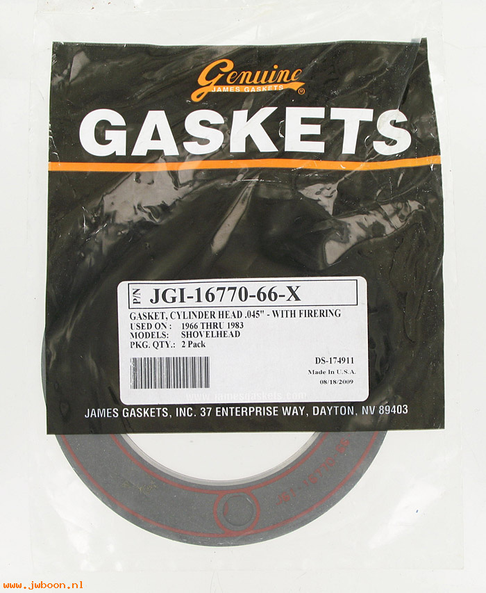 R  16770-66-X.2pack (16770-66B): Gasket, cylinder head, silicone bead firering - James Gaskets