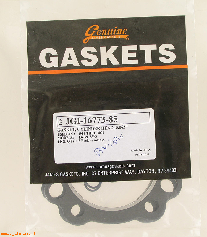 R  16773-85.5pack (16773-85 / 16770-84B): Gaskets, cylinder head - James Gaskets - XL1200 88-90. Evo 84-86