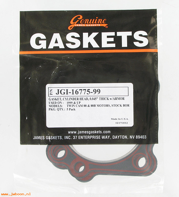 R  16775-99.5pack (16775-99B): Gaskets, cylinder head - James Gaskets - Twin Cam '99-