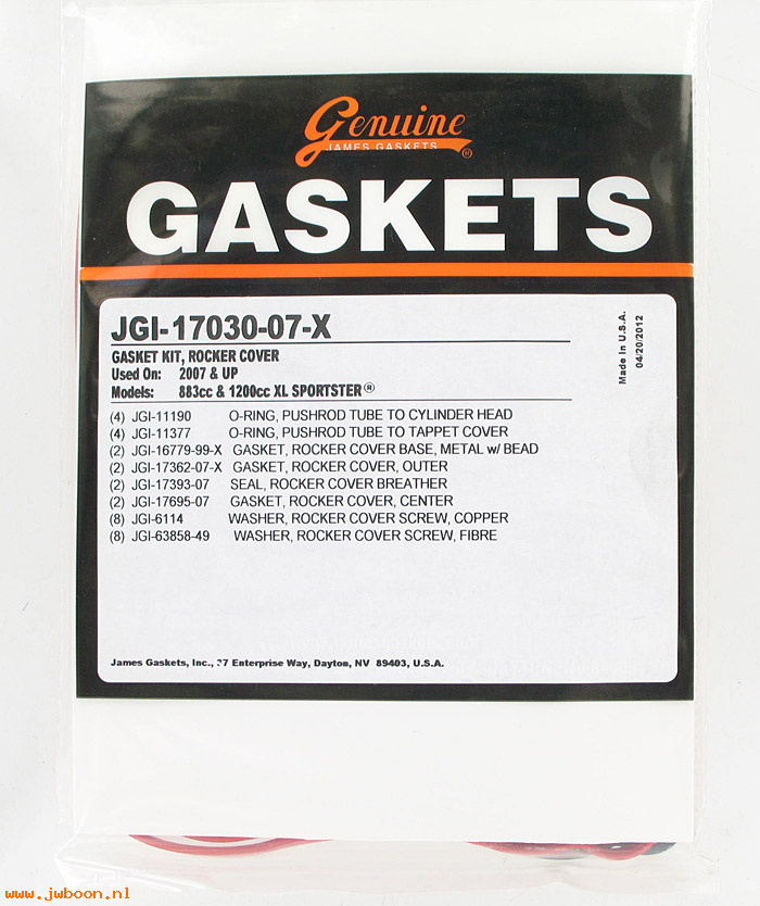 R  17030-07-X (17362-07 / 17695-07): Rocker cover gasket kit - Sportster XL '07-up - James Gaskets