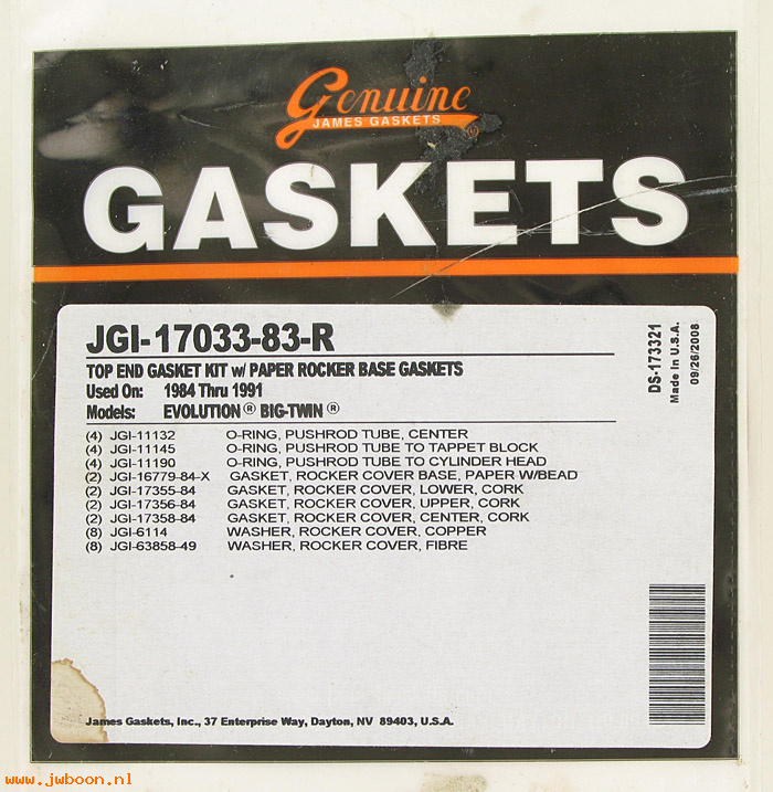 R  17033-83-R (): Gasket kit - rocker cover - James Gaskets - Big Twin Evo '84-'91