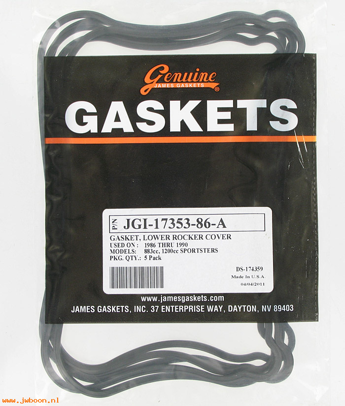 R  17353-86A.5pack (17353-86A): Gaskets, rocker cover - lower - James Gaskets - XLH '86-'90