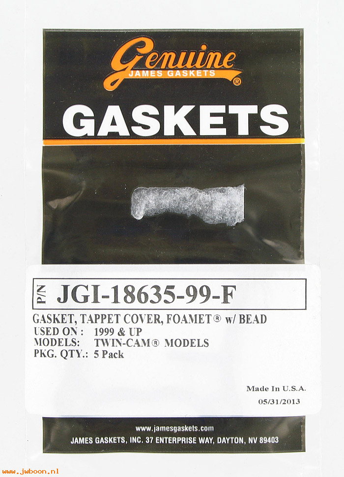 R  18635-99-F.5pack (18635-99B): Gaskets, tappet cover - Foamet - James Gaskets - Twin Cam '99-