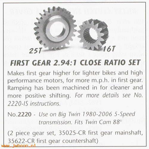 R 2220 (): First gear close ratio set - JIMS - FLT,FXR,Softail,Touring 80-06