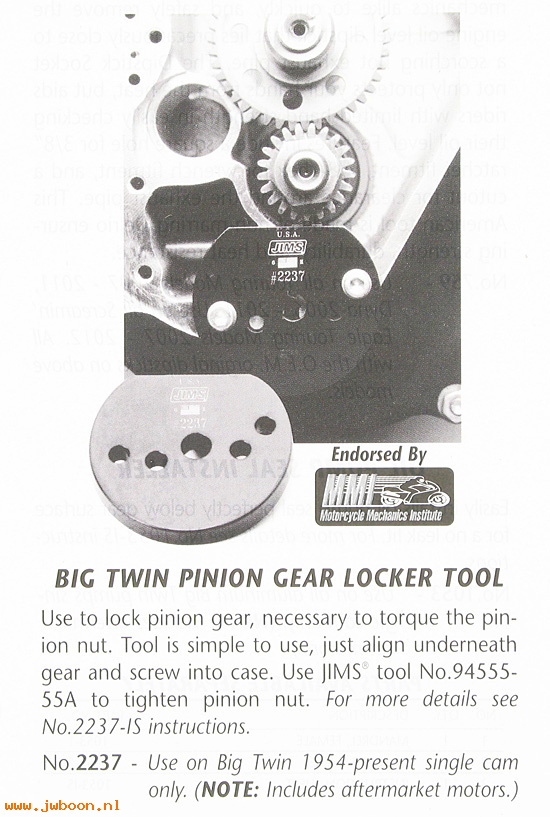 R 2237 (HD-41492-A): Pinion gear lock tool, JIMS - Big Twins,single cam 54-99,in stock
