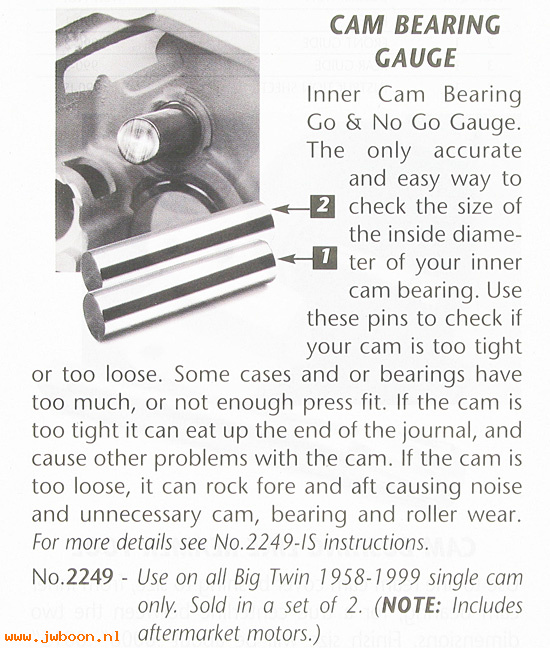 R 2249 (): Cam bearing gauge set,JIMS - Big Twins, single cam 58-99,in stock