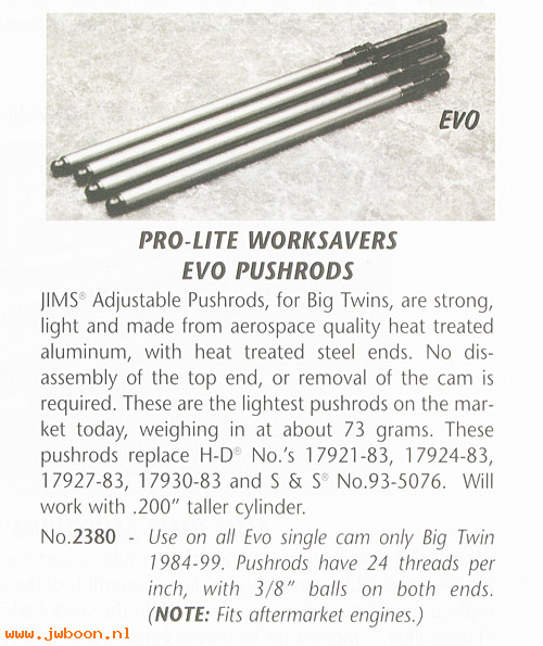 R 2380 (): Evo 1340cc Pro-Lite worksavers pushrod set - JIMS, in stock