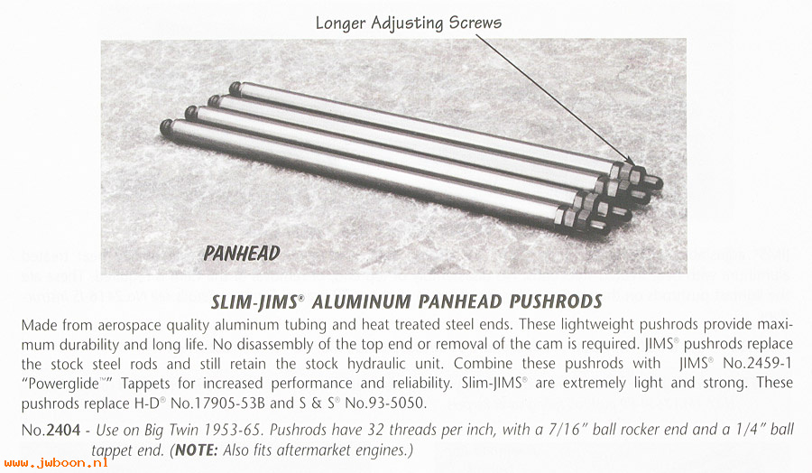 R 2404 (17905-53B): Slim-Jims Panhead aluminum pushrod set '53-'65 - JIMS, in stock