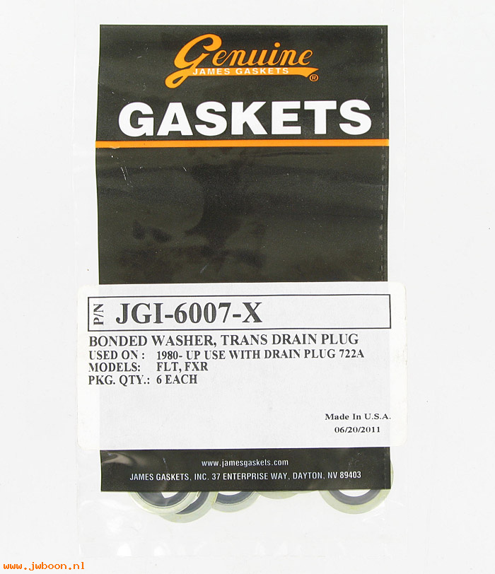 R      6007-X.6pack (    6007): Bonded washers, drain plug - James Gaskets - XL, FLT, FXR